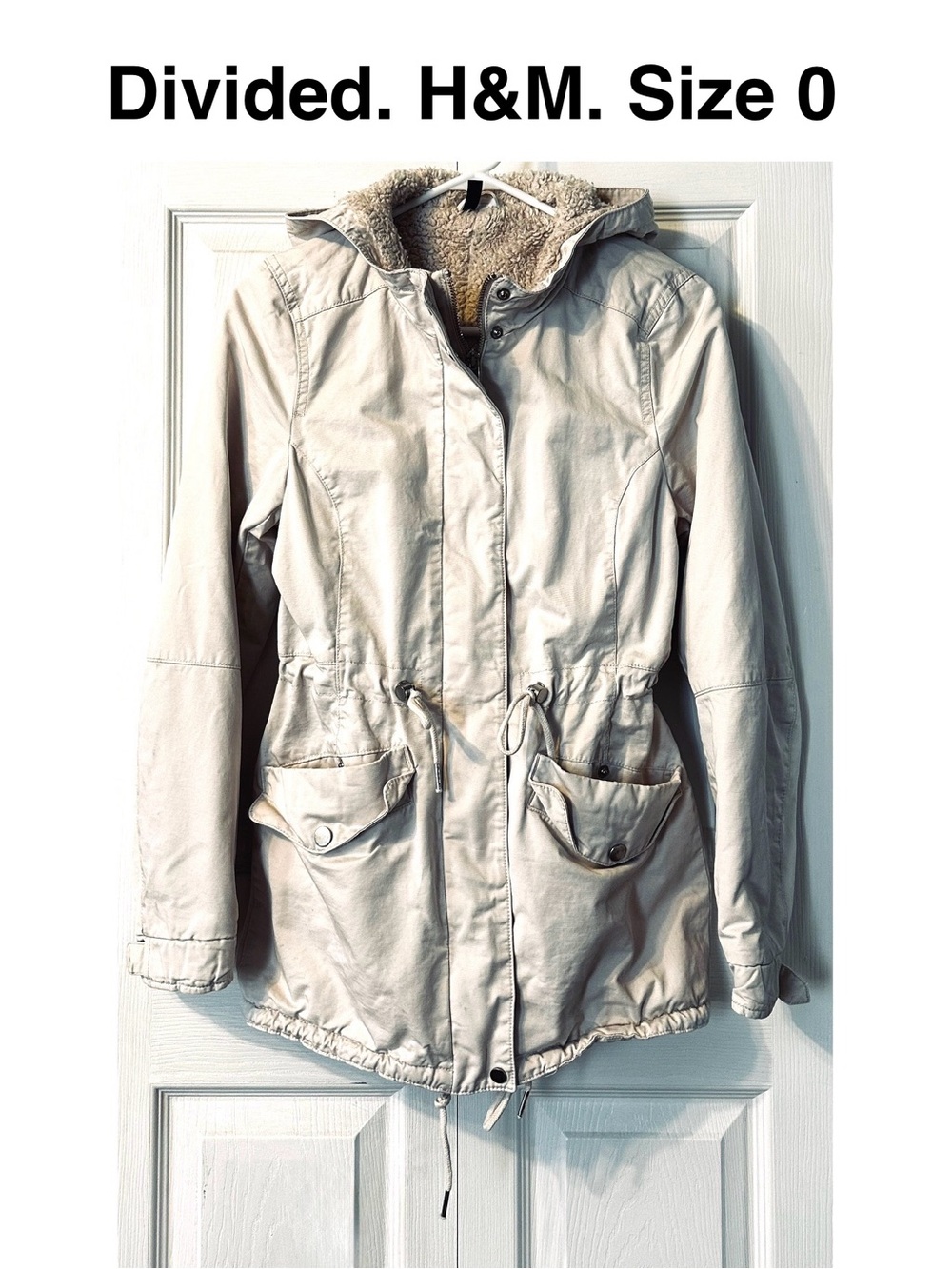 H&M Divided Women's Cream Hooded Parka Jacket Winter Coat
